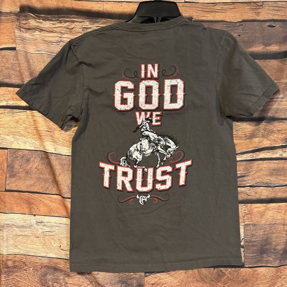 Gildan Softstyle Western Rodeo T Shirt Grey Small In God We Trust Cowboy Graphic